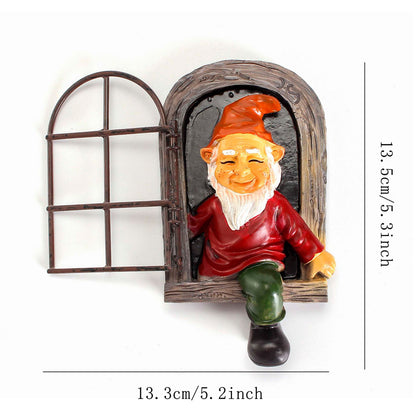 Green-clad White-bearded Old Man Climbing Window Gnome Figurine - Resin Craft Ornament, Garden Cartoon Statue Decoration - Image 2