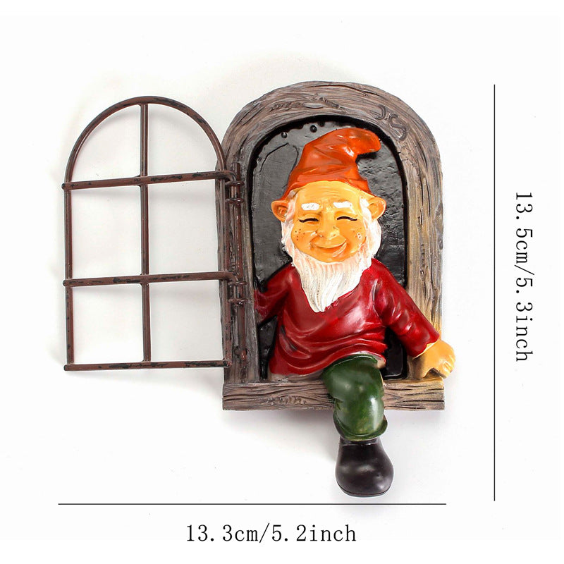 Red-clad White-bearded Old Man Climbing Window Gnome Figurine - Resin Craft Ornament, Garden Cartoon Statue Decoration - Image 2