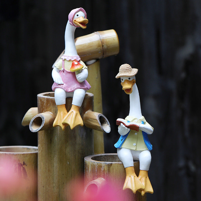 Garden Cartoon Reading Duck Couple Figurines - Outdoor Courtyard, Villa, Farm Landscape Decor Crafts - Image 2