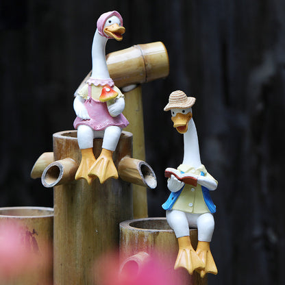 Garden Cartoon Reading Duck Couple Figurines - Outdoor Courtyard, Villa, Farm Landscape Decor Crafts - Image 2