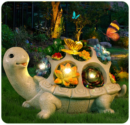 Solar Powered Succulent Turtle Figurine - Garden & Courtyard Ambient Light, Resin Craft Sculpture - Image 3