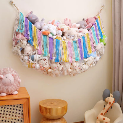 Black Hand-Woven Cotton Rope Plush Toy Hammock - Wall Organizer with Tassels, Decorative Toy Net (150 x 40cm) - Image 2
