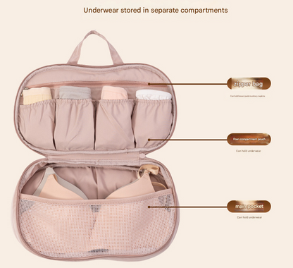 Beige Portable Underwear Travel Organizer Bag - Bra & Lingerie Storage, Anti-Deformation Case for Business Trips - Image 4
