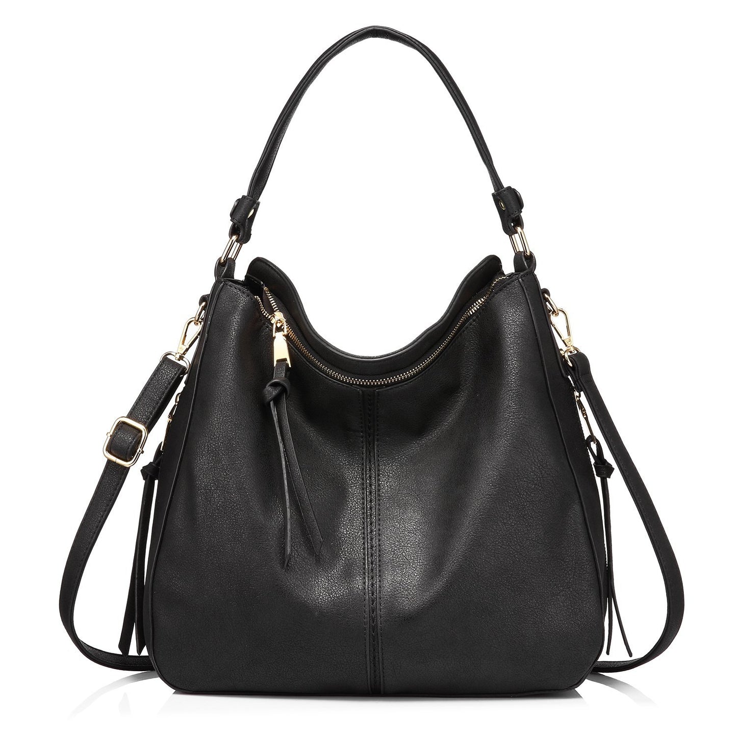 Black Foreign Trade Fashion Large Capacity Handbag - European & American Casual Crossbody Bag, Solid Color Zipper Women's Shoulder Bag