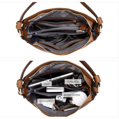 Brown Fashion Large Capacity Handbag - European & American Casual Crossbody Bag, Solid Color Zipper Women's Shoulder Bag - Image 3