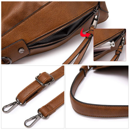 Brown Fashion Large Capacity Handbag - European & American Casual Crossbody Bag, Solid Color Zipper Women's Shoulder Bag - Image 4