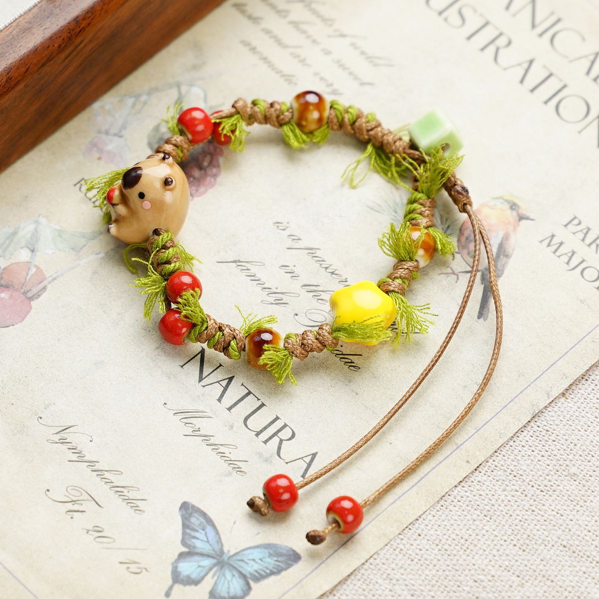 3-PCS Fresh & Whimsical Christmas Ceramic Braided Bracelet - Cartoon Animal Hand Rope, Artistic Hand Jewelry - Image 2
