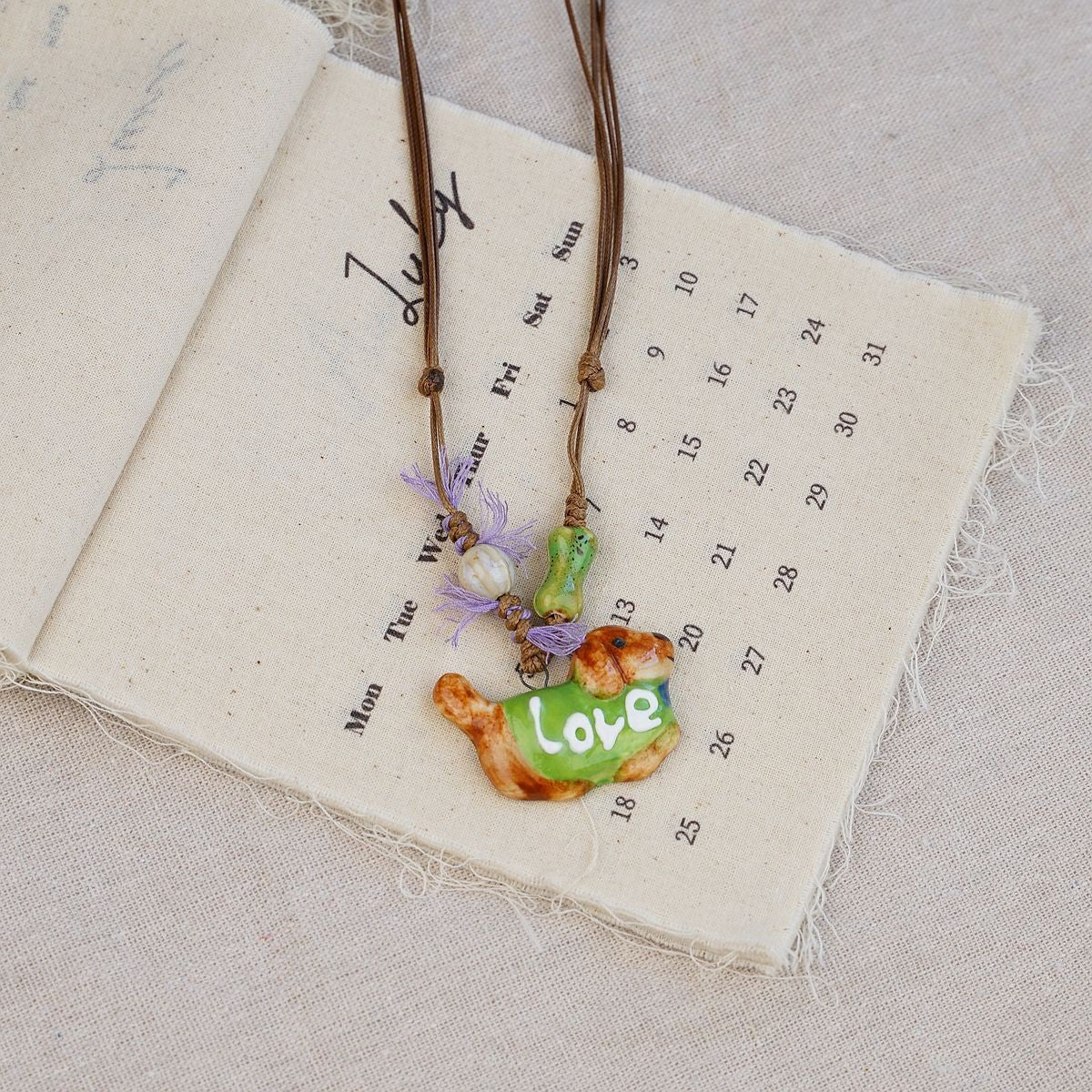 Random 4-Piece Set: Sweet & Fresh Ceramic Dachshund Dog Necklace - Cute Trendy Individual Puppy Pendant, Playful Creative Neckwear - Image 3