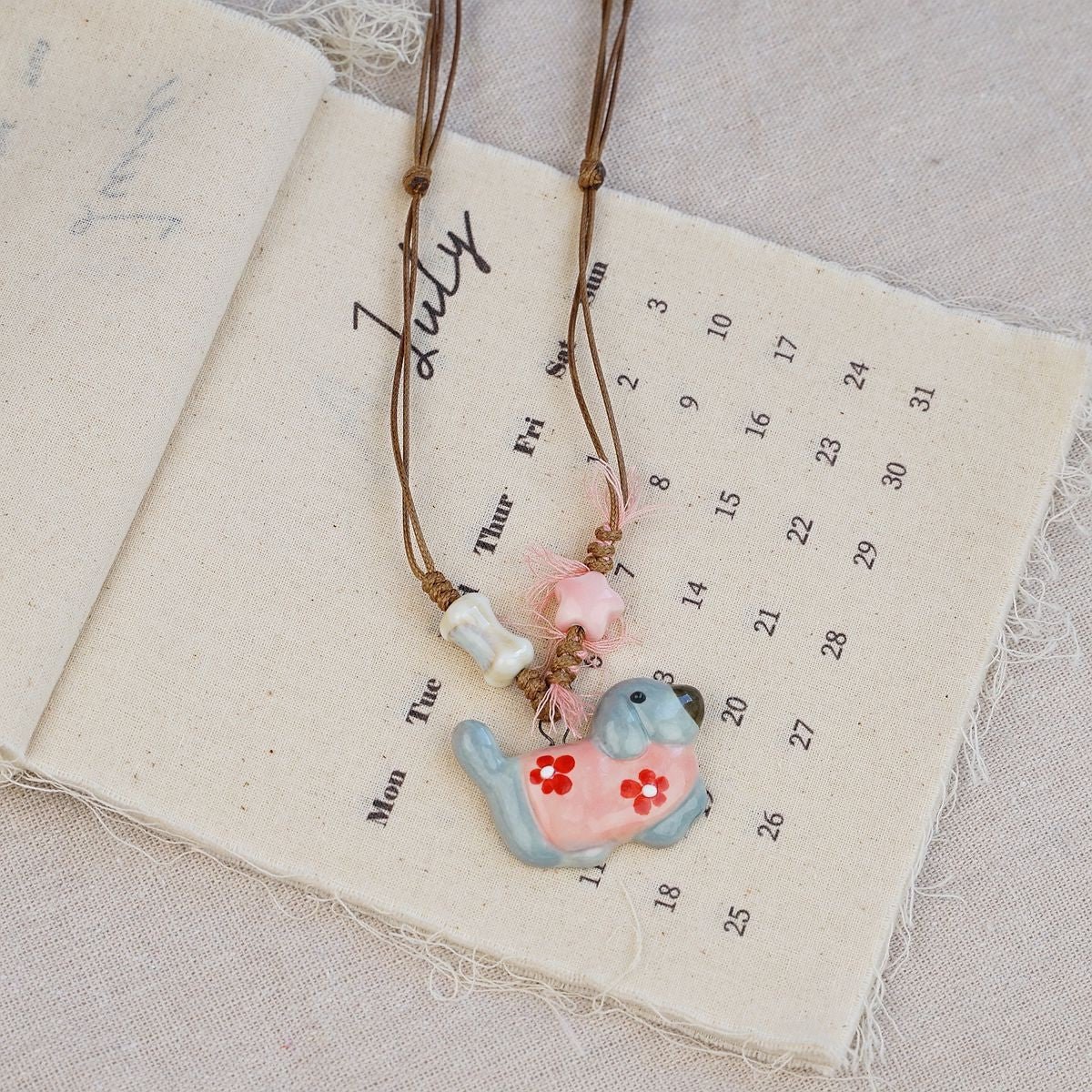 Random 4-Piece Set: Sweet & Fresh Ceramic Dachshund Dog Necklace - Cute Trendy Individual Puppy Pendant, Playful Creative Neckwear - Image 5