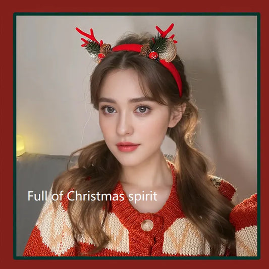 Golden Ball Snowflake Enchanting 5-Piece Christmas Antler Headband Set - Festive Brown Reindeer Hair Accessories for Holiday Gifts - Image 2