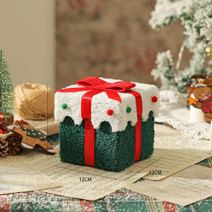 Green White Butterfly Knot Style Premium 2-Piece Christmas Apple Gift Box Set - High-End Thick Flannel Festive Candy & Present Boxes