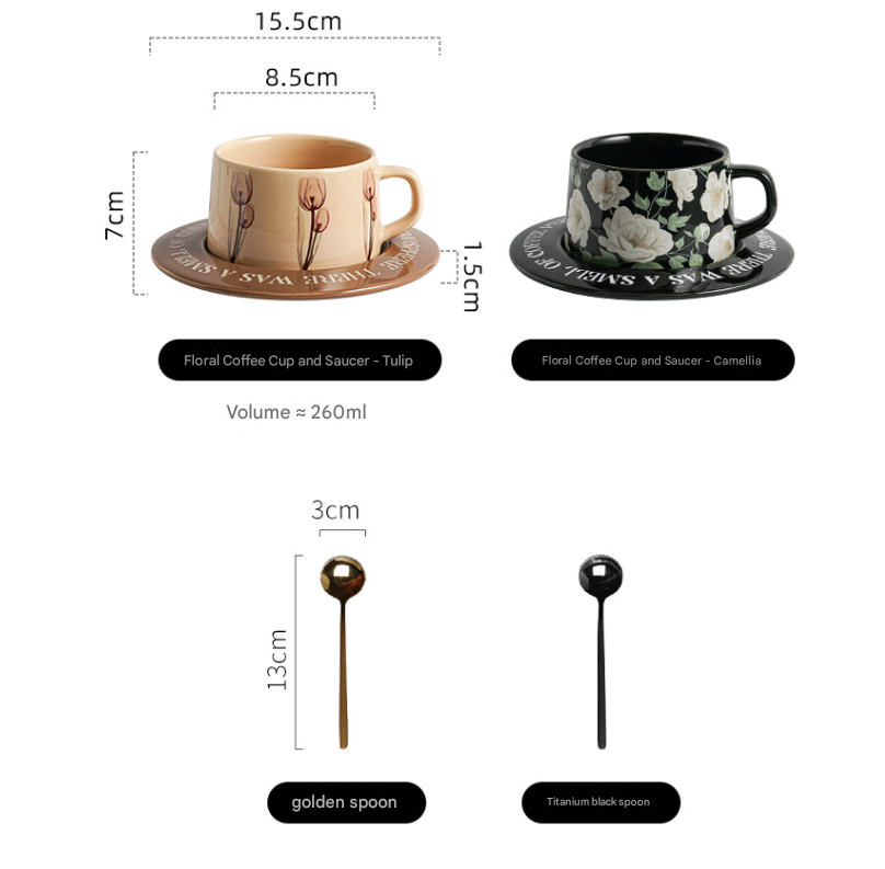Brown Tulip Elegant Ceramic Coffee Cup & Saucer Set - Couples Gift Box, Premium Wedding & Bridesmaid Favor, High-End Exquisite Design - Image 2
