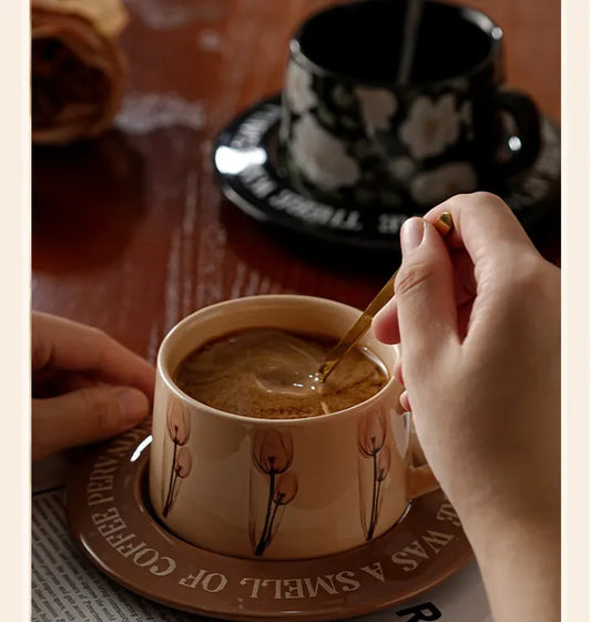 Brown Tulip Elegant Ceramic Coffee Cup & Saucer Set - Couples Gift Box, Premium Wedding & Bridesmaid Favor, High-End Exquisite Design - Image 3