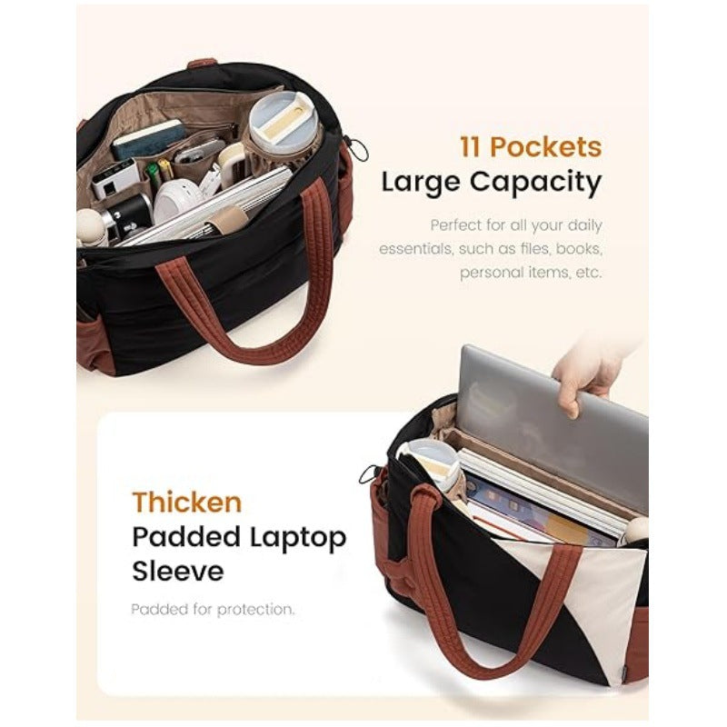 Brown Stylish 16-inch Women's Tote Bag - Teacher & Nurse Puffer Work Bag, Travel & Daily Handbag with Cup Holders - Image 2