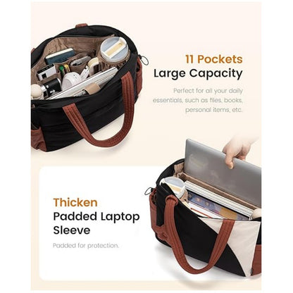 Black Stylish 16-inch Women's Tote Bag - Teacher & Nurse Puffer Work Bag, Travel & Daily Handbag with Cup Holders - Image 2