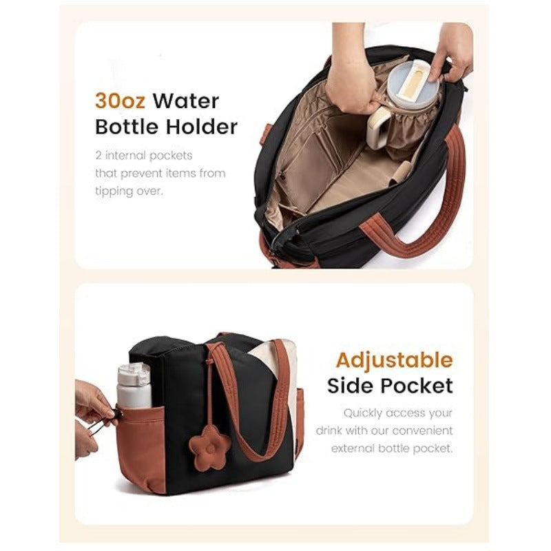 Green Stylish 16-inch Women's Tote Bag - Teacher & Nurse Puffer Work Bag, Travel & Daily Handbag with Cup Holders - Image 3