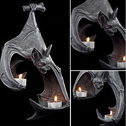 Gothic Bat Wall Tealight Holder - Resin Decor for Spooky Ambiance (16.5x12x22 cm) - Image 2