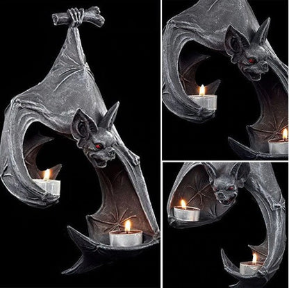 Gothic Bat Wall Tealight Holder - Resin Decor for Spooky Ambiance (16.5x12x22 cm) - Image 2