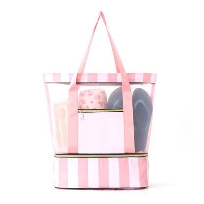 Pink 2-in-1 Large Capacity Beach Bag - Portable Swim & Travel Tote with Insulated Cooler (45x17x40 cm)