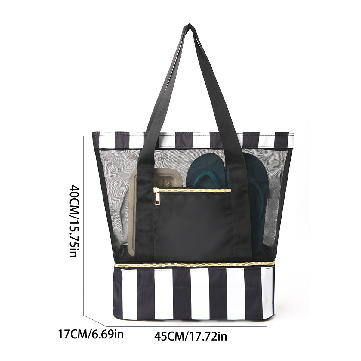 Black 2-in-1 Large Capacity Beach Bag - Portable Swim & Travel Tote with Insulated Cooler (45x17x40 cm) - Image 2