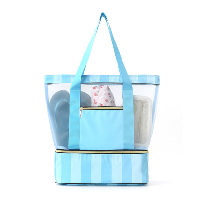 Blue 2-in-1 Large Capacity Beach Bag - Portable Swim & Travel Tote with Insulated Cooler (45x17x40 cm)