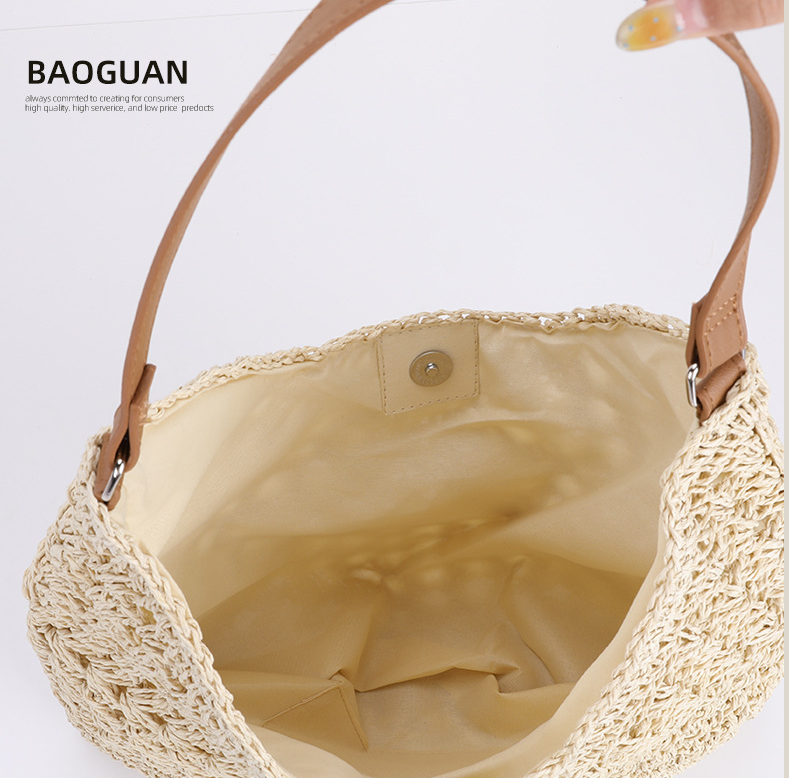 Black Stylish Woven Shoulder Bag - Fashionable Versatile Handbag & Crossbody Straw Beach Tote (39x27x39 cm) - Image 3