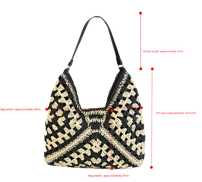 Khaki Stylish Woven Shoulder Bag - Fashionable Versatile Handbag & Crossbody Straw Beach Tote (39x27x39 cm) - Image 2