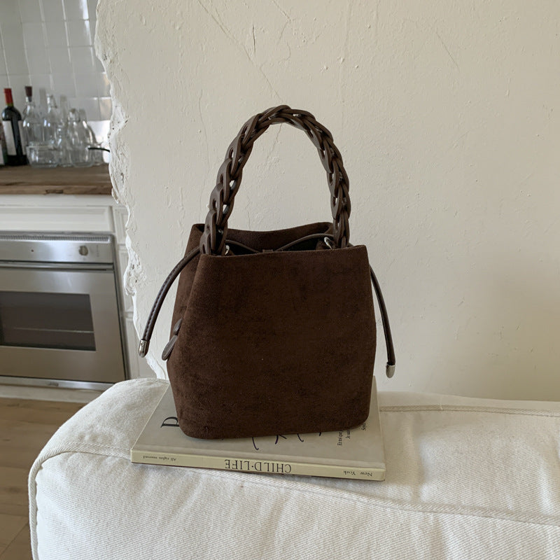 Coffee Retro Maillard Brown Mini Bag - 2025 New Casual Versatile Women's Crossbody & Exquisite Braided Handle Bucket Bag (15x12x14 cm)