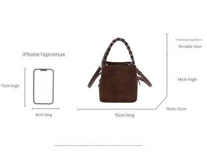 Coffee Retro Maillard Brown Mini Bag - 2025 New Casual Versatile Women's Crossbody & Exquisite Braided Handle Bucket Bag (15x12x14 cm) - Image 2