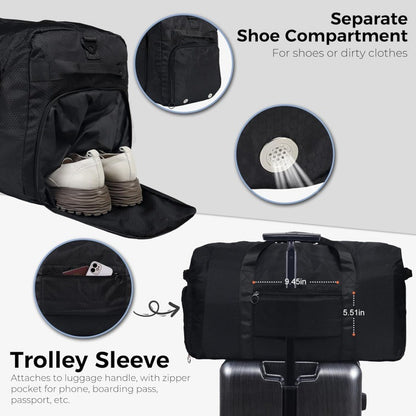 Large Capacity Foldable Travel Duffle Bag - Detachable Shoulder Strap, Gym & Yoga Storage, Business Luggage & Sports Bag (24.5x11.5x14 inches) - Image 4