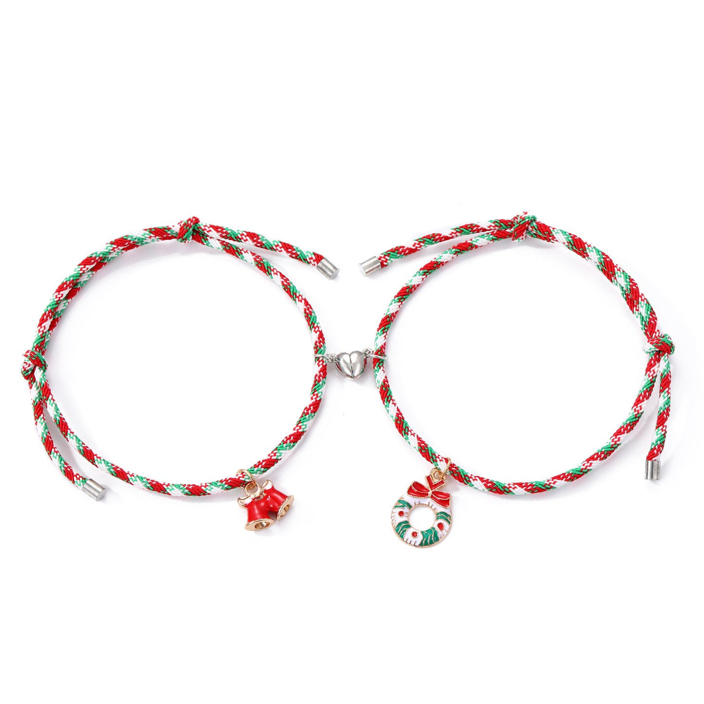 3 Pairs Cute Couple Bracelets - Magnetic Christmas & New Year Friendship Rope Bracelets with Charms (Adjustable, 9.3g) - Image 3