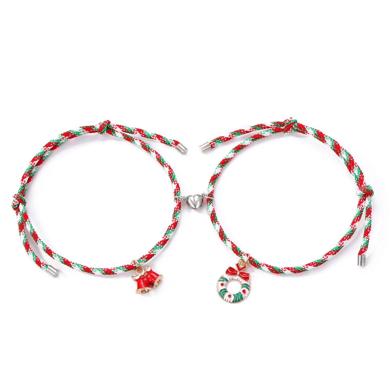 3 Pairs Cute Couple Bracelets - Magnetic Christmas & New Year Friendship Rope Bracelets with Charms (Adjustable, 9.3g) - Image 3