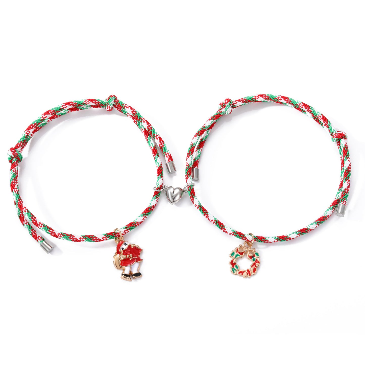 3 Pairs Cute Couple Bracelets - Magnetic Christmas & New Year Friendship Rope Bracelets with Charms (Adjustable, 9.3g) - Image 4