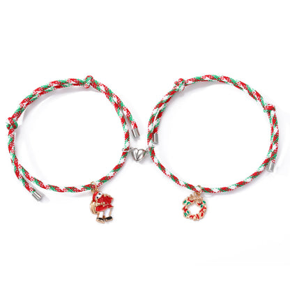 3 Pairs Cute Couple Bracelets - Magnetic Christmas & New Year Friendship Rope Bracelets with Charms (Adjustable, 9.3g) - Image 4