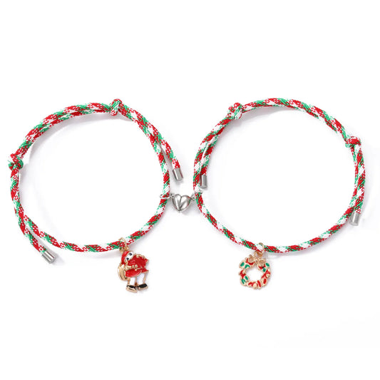 3 Pairs Cute Couple Bracelets - Magnetic Christmas & New Year Friendship Rope Bracelets with Charms (Adjustable, 9.3g) - Image 4