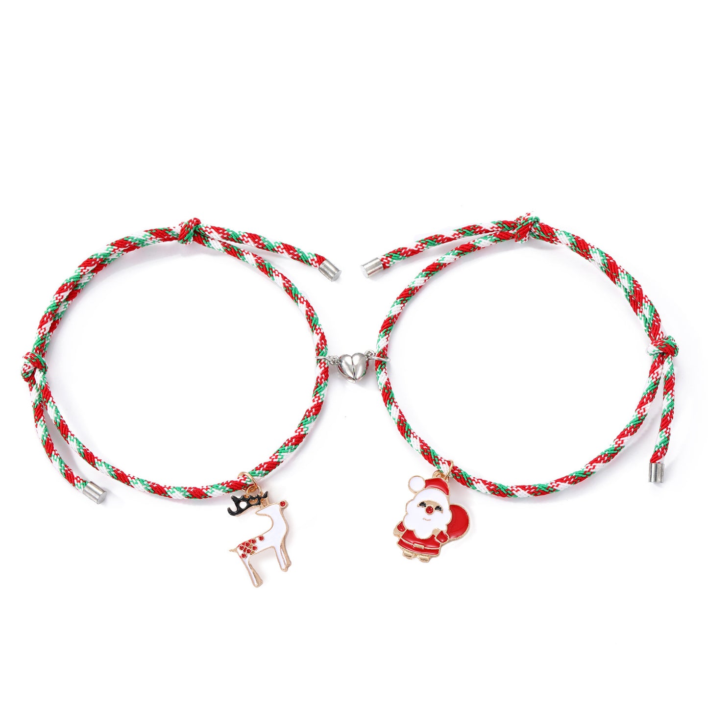 3 Pairs Cute Couple Bracelets - Magnetic Christmas & New Year Friendship Rope Bracelets with Charms (Adjustable, 9.3g) - Image 5