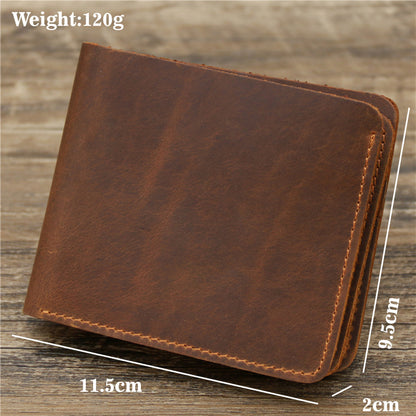 Dark Brown Men's Crazy Horse Leather Wallet - Genuine Leather Bifold Card Holder, Retro Rugged Top-Grain Cowhide (11.5x2x9.5 cm, 120g) - Image 2