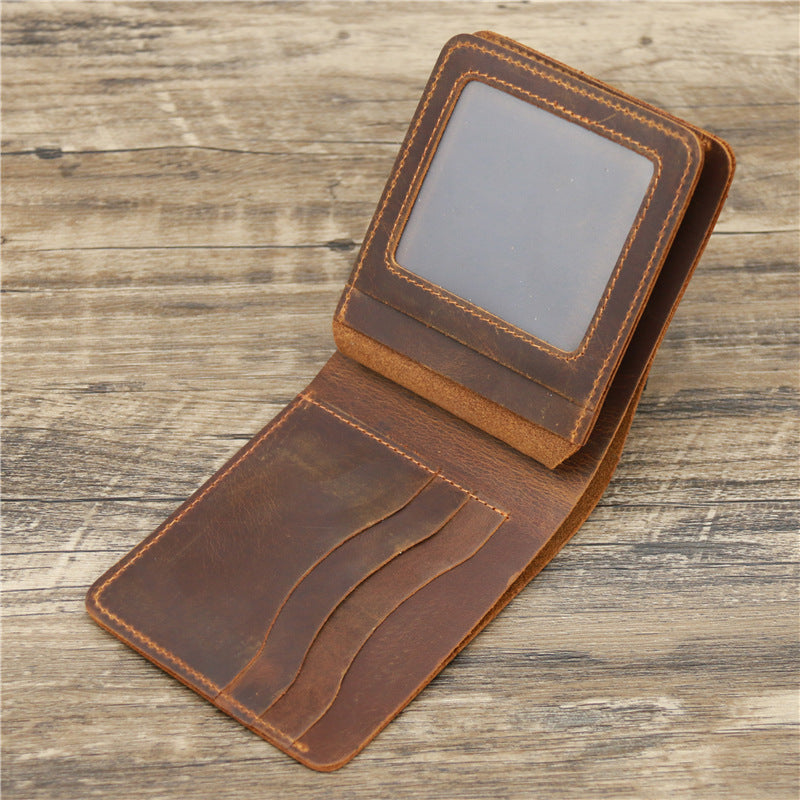 Dark Brown Men's Crazy Horse Leather Wallet - Genuine Leather Bifold Card Holder, Retro Rugged Top-Grain Cowhide (11.5x2x9.5 cm, 120g) - Image 3