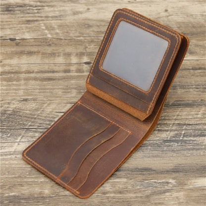 Dark Brown Men's Crazy Horse Leather Wallet - Genuine Leather Bifold Card Holder, Retro Rugged Top-Grain Cowhide (11.5x2x9.5 cm, 120g) - Image 3