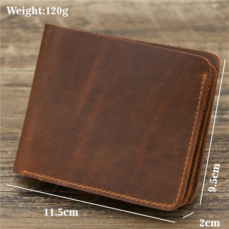 Red Brown Men's Crazy Horse Leather Wallet - Genuine Leather Bifold Card Holder, Retro Rugged Top-Grain Cowhide (11.5x2x9.5 cm, 120g) - Image 2