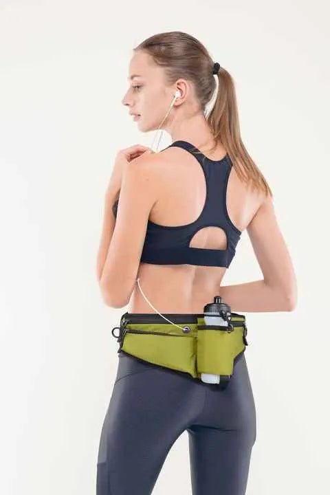 Black Adjustable Running Waist Pack with Water Bottle Holder, Reflective Design, and Multiple Storage Pockets for Outdoor Activities - Image 3