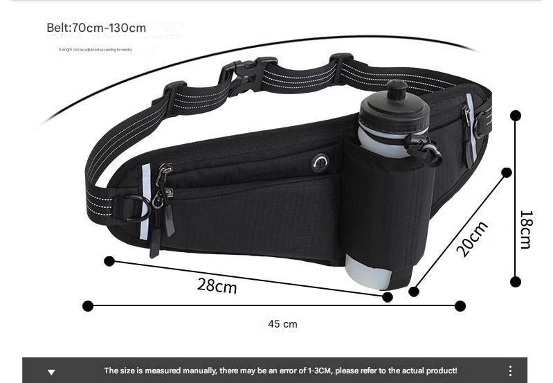 Black Adjustable Running Waist Pack with Water Bottle Holder, Reflective Design, and Multiple Storage Pockets for Outdoor Activities - Image 6