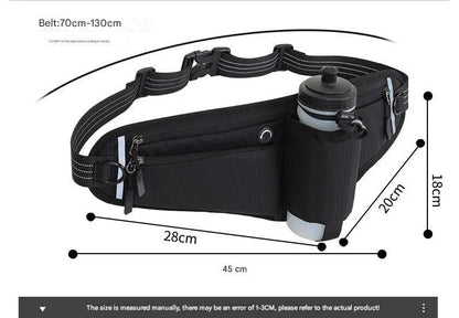 Dark Grey Adjustable Running Waist Pack with Water Bottle Holder, Reflective Design, and Multiple Storage Pockets for Outdoor Activities - Image 6