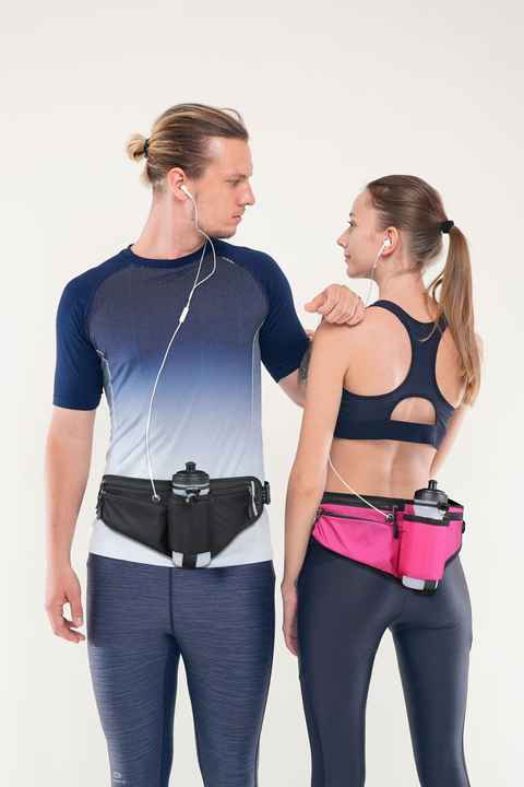 Green Adjustable Running Waist Pack with Water Bottle Holder, Reflective Design, and Multiple Storage Pockets for Outdoor Activities - Image 2