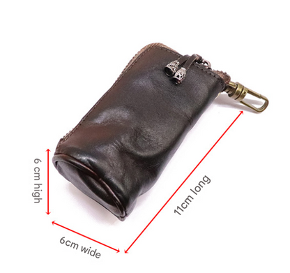 Red Vintage Top-Grain Cowhide Key Pouch - Men's Large Capacity Waist-Mounted Retro Key Holder (11x6x6 cm) - Image 5