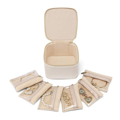 Luxury Leather Jewelry Box - Necklace, Ring & Earring Organizer for Women (4.7x4.7x2.9 inches)