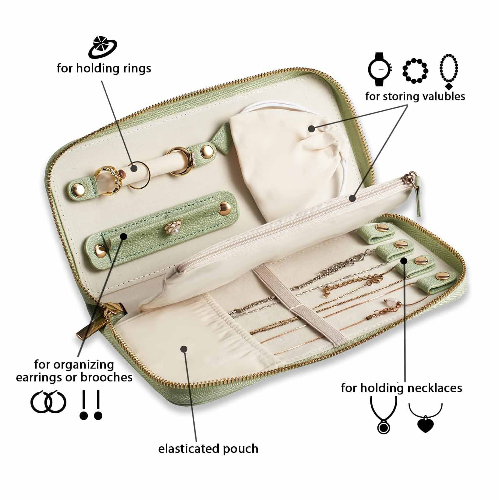 Green Portable Travel Jewelry Organizer - Anti-Tangle Storage for Necklaces, Earrings, Rings & Bracelets (24.9x11.4 cm) - Image 2