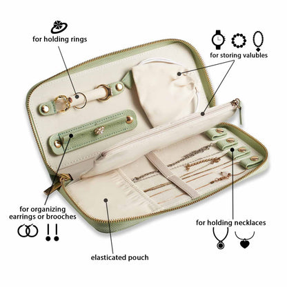 Green Portable Travel Jewelry Organizer - Anti-Tangle Storage for Necklaces, Earrings, Rings & Bracelets (24.9x11.4 cm) - Image 2