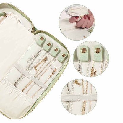 Green Portable Travel Jewelry Organizer - Anti-Tangle Storage for Necklaces, Earrings, Rings & Bracelets (24.9x11.4 cm) - Image 3