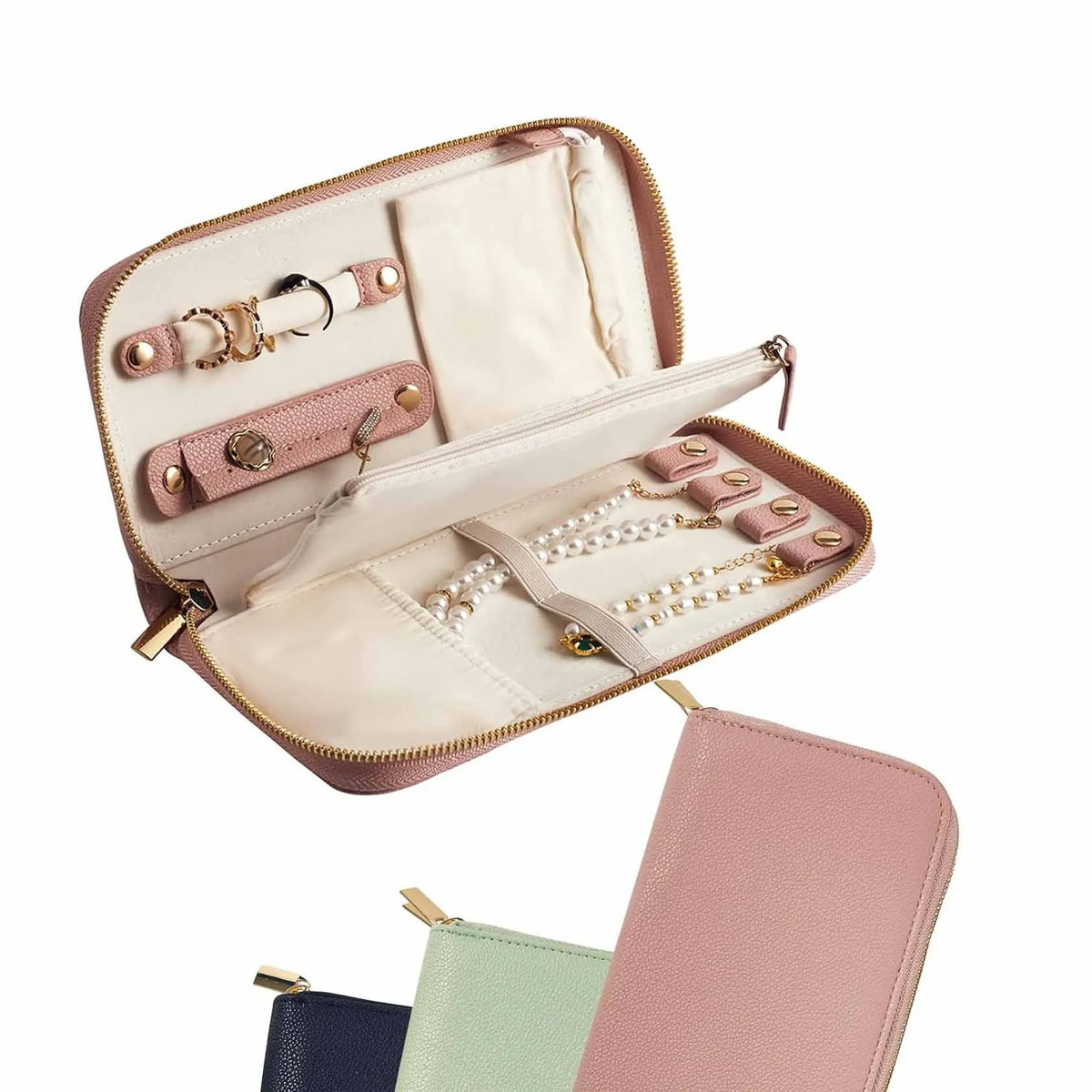 Pink Portable Travel Jewelry Organizer - Anti-Tangle Storage for Necklaces, Earrings, Rings & Bracelets (24.9x11.4 cm)